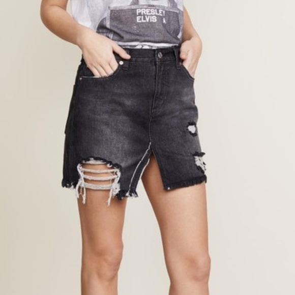 We the Free Relaxed & Destroyed Black Denim Skirt - Picture 3 of 8